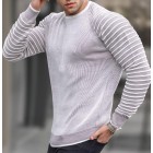 Men's Crew Neck -White  Striped Sweater