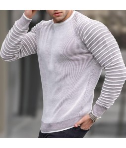 Men's Crew Neck -White  Striped Sweater