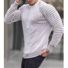 Men's Crew Neck -White  Striped Sweater