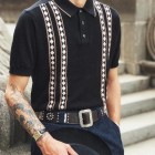 50s  jacquard cotton knit polo shirt