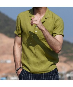 Spring Color V-Neck Short Sleeve Linen Shirt