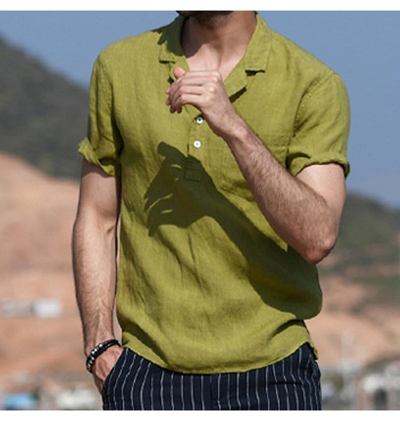 Spring Color V-Neck Short Sleeve Linen Shirt