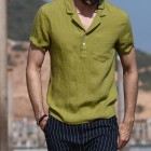 Spring Color V-Neck Short Sleeve Linen Shirt