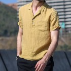 Spring Color V-Neck Short Sleeve Linen Shirt