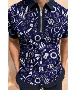 Nautical elements short-sleeved polo shirt