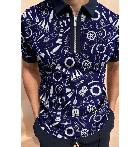 Nautical elements short-sleeved polo shirt