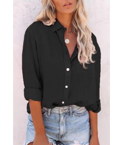 Solid A pel Long Sleeve Blouse