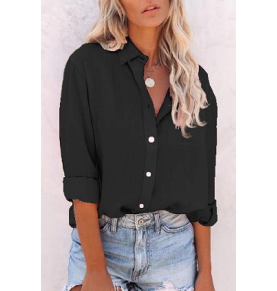 Solid A pel Long Sleeve Blouse