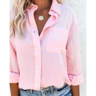 Solid A pel Long Sleeve Blouse