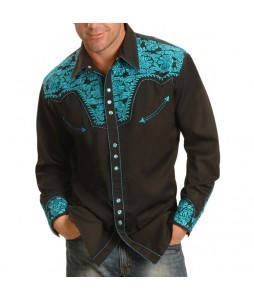 Mens Embroidered Western Long Sleeve Shirt