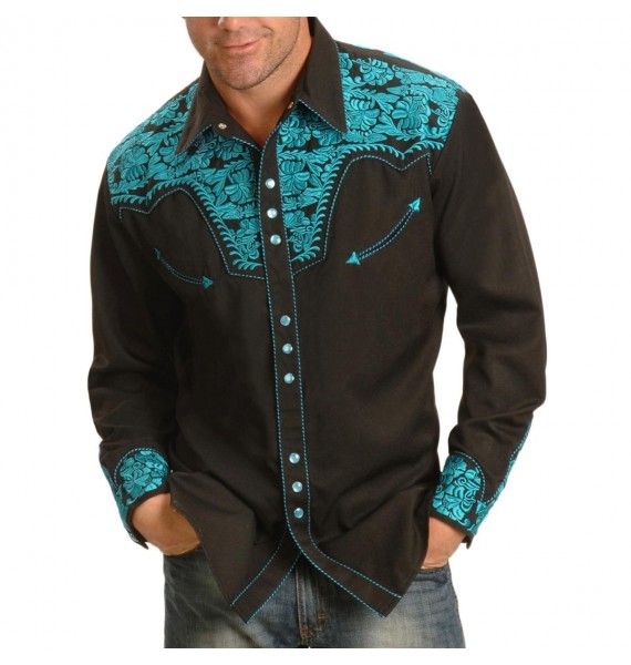 Mens Embroidered Western Long Sleeve Shirt