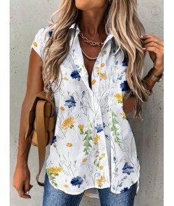 Casual Floral Print pel Short Sleeve Shirt