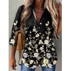 Fashion Floral Print pel Long Sleeve Shirt