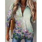 Fashion Floral Print pel Long Sleeve Shirt