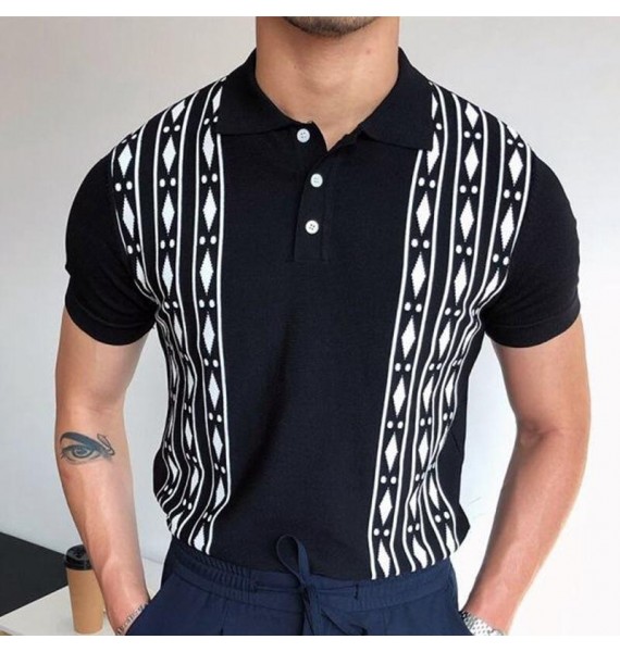 Jacquard Knit pel Short Sleeve Slim Fit POLO Shirt