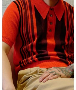 Orange striped knitted polo shirt