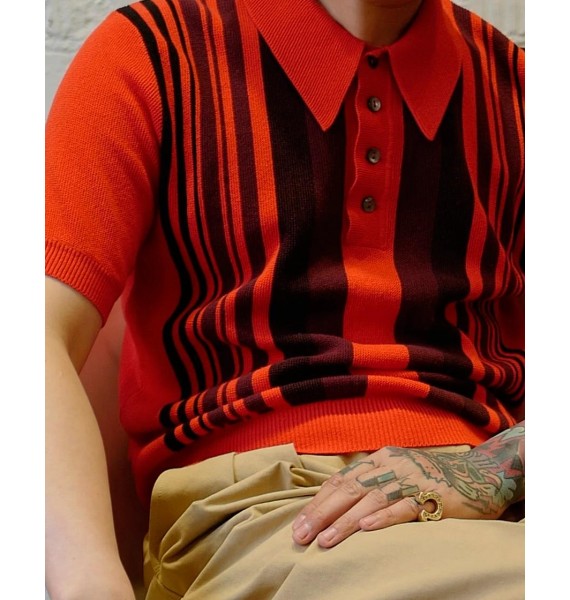 Orange striped knitted polo shirt