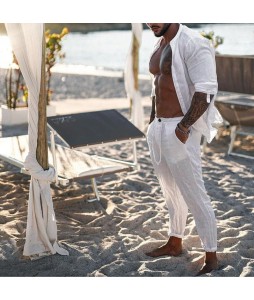 Men's Linen Holiday Pin Breathing Pants