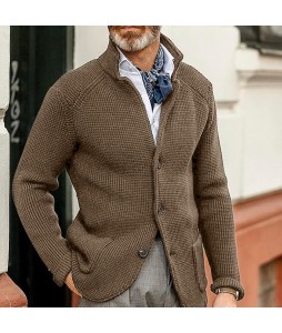 Men's Stand Colr Cardigan Knit Sweater