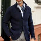 Men's Stand Colr Cardigan Knit Sweater