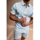 Geometric Colorblock Short-sleeved Polo Shirt