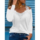 V-neck Cutout Casual Loose ce Panel Long Sleeve shirt