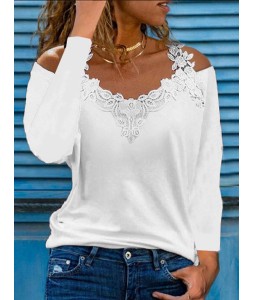 V-neck Cutout Casual Loose ce Panel Long Sleeve shirt