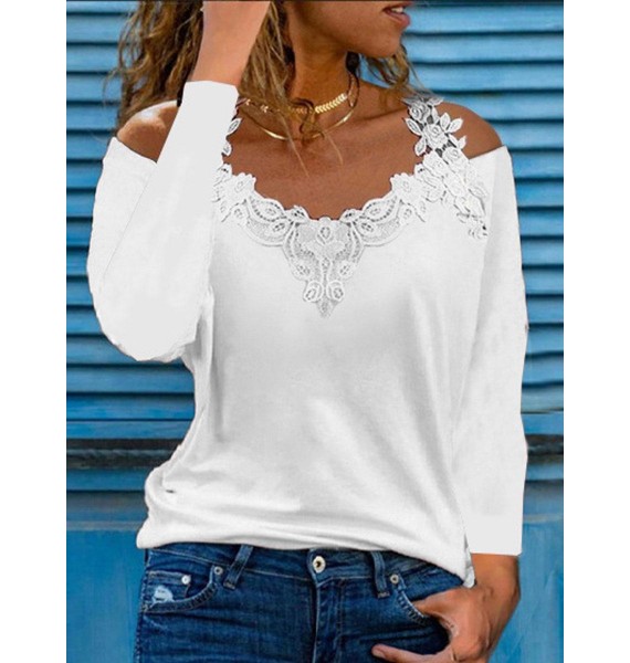 V-neck Cutout Casual Loose ce Panel Long Sleeve shirt