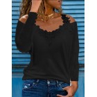 V-neck Cutout Casual Loose ce Panel Long Sleeve shirt