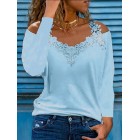 V-neck Cutout Casual Loose ce Panel Long Sleeve shirt